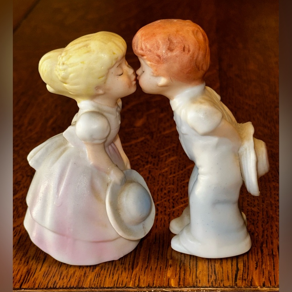 Schmid Bros Porcelain Girl & Boy Kisser Figurines Vintage